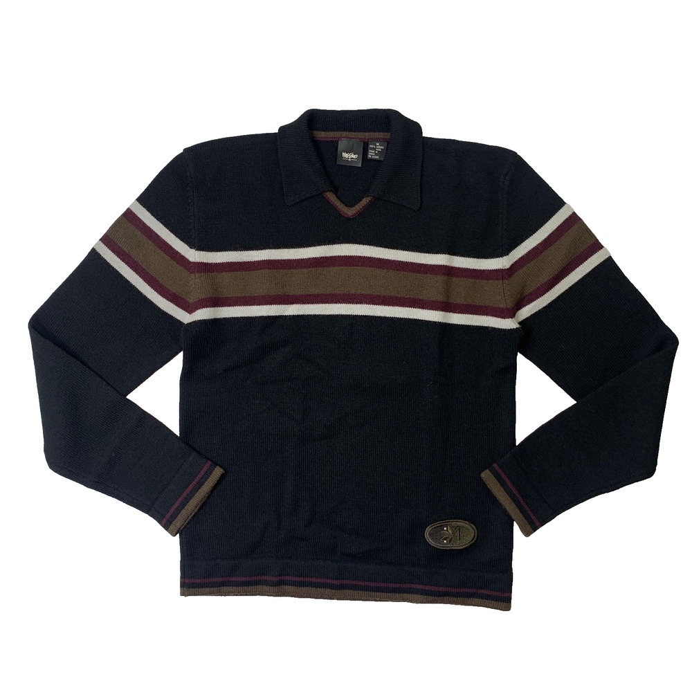 Vintage Mossimo Sweater Mens M Medium Black Wool Long Sleeve Knit Polo Collar
